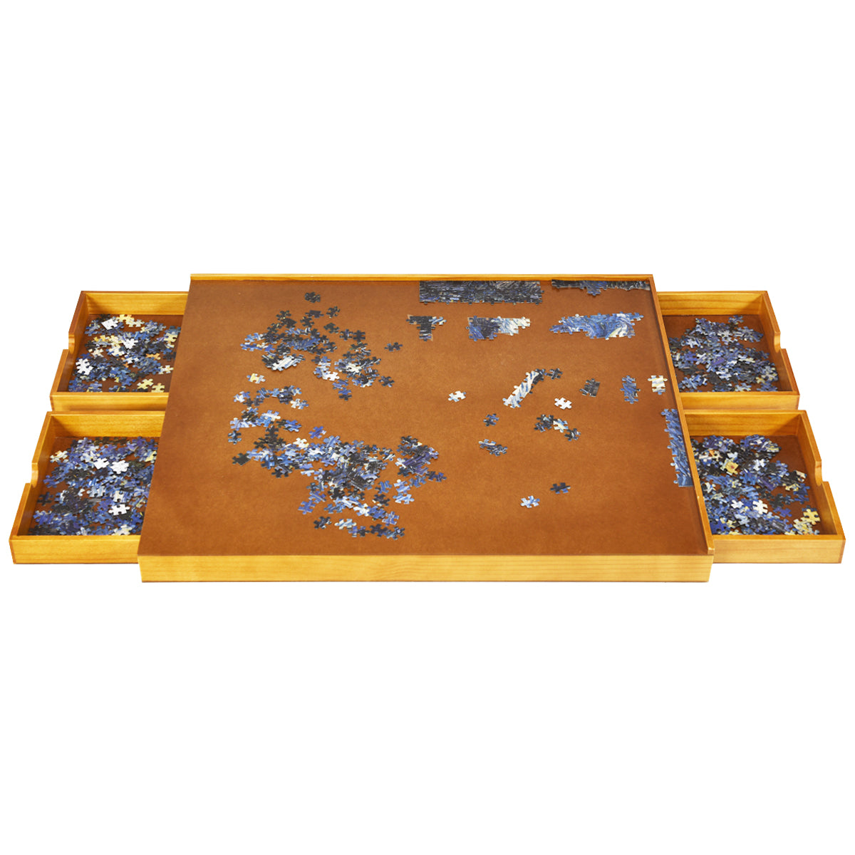 LIVSK Houten Puzzeltafel met Laden - Draagbaar Werkoppervlak voor 1000-1500 Stukjes - 4 Handige Laden - Massief Grenenhout -