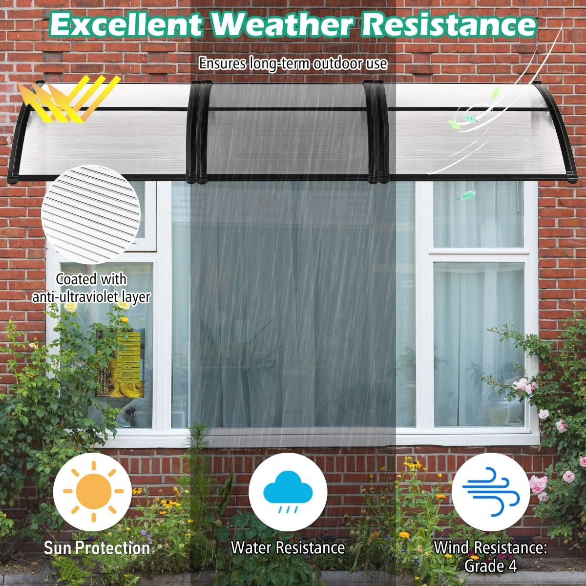 LIVSK Deurluifel polycarbonaat - Weerbestendig - Eenvoudige installatie - Geschikt voor diverse wandoppervlakken - 122 x 99 x 28
