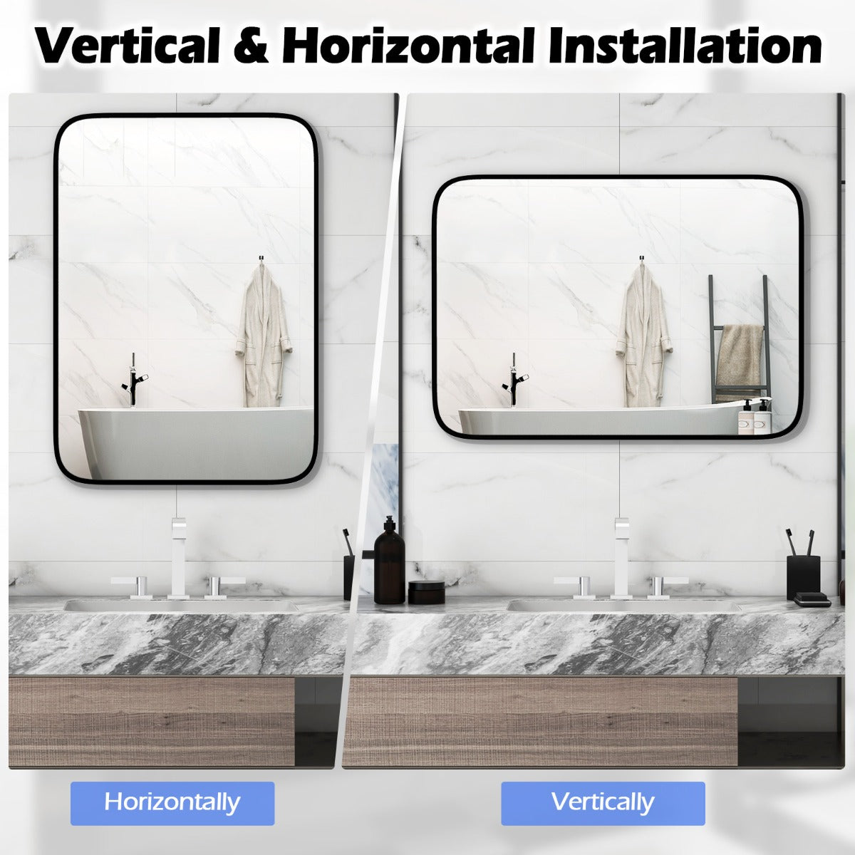 LIVSK Badkamerspiegel - Ovaal met Onbreekbaar Veiligheidsdesign - Aluminium - Verticale/Horizontale Installatie - 70 x 50 cm -