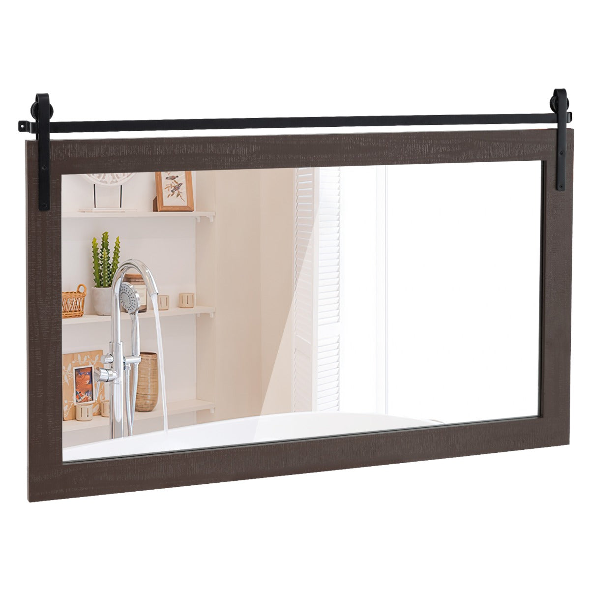 LIVSK Wandspiegel in Boerderijstijl - Massief Dennenhout - Helder Spiegel - Roestbestendige Bevestiging - 100 x 66 cm -