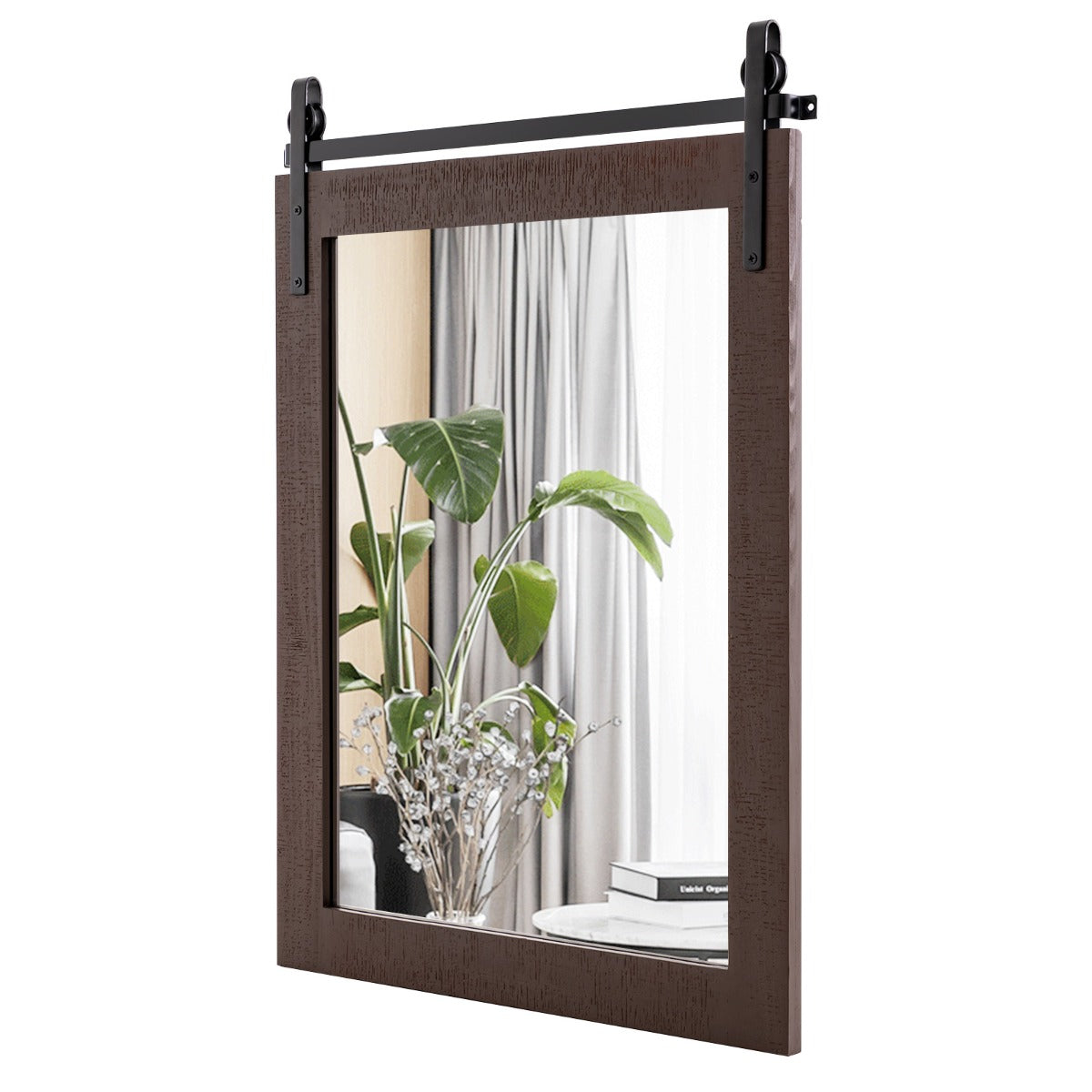 LIVSK Wandspiegel - Explosieveilig - Rechthoekig met Massief Houten Frame - 76 x 56 cm - Rustieke Stijl - Donkerbruin