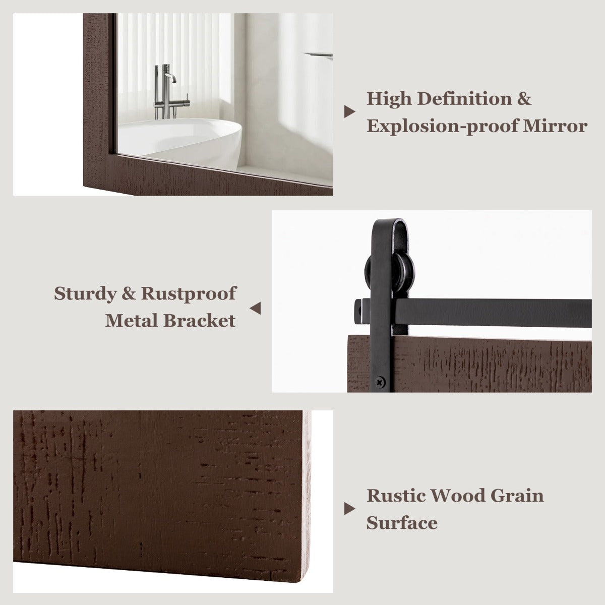 LIVSK Wandspiegel - Explosieveilig - Rechthoekig met Massief Houten Frame - 76 x 56 cm - Rustieke Stijl - Donkerbruin