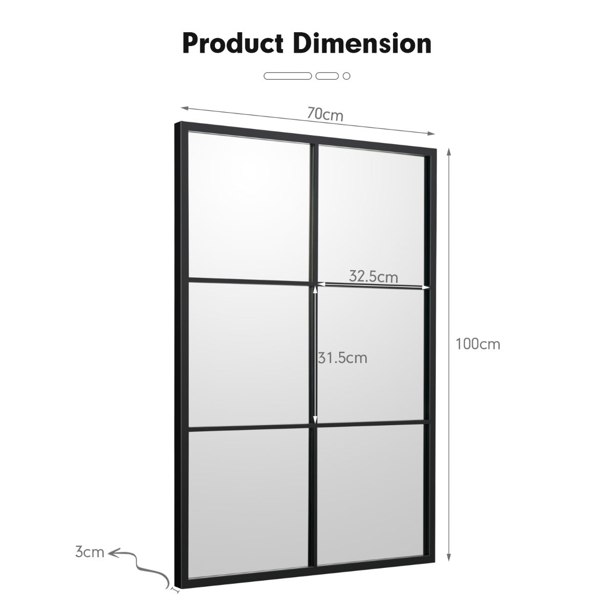 LIVSK Rechthoekige Wandspiegel - Metalen Frame - Eenvoudig te Ophangen - 70 x 100 cm - Direct Klaar voor Gebruik - Zwart