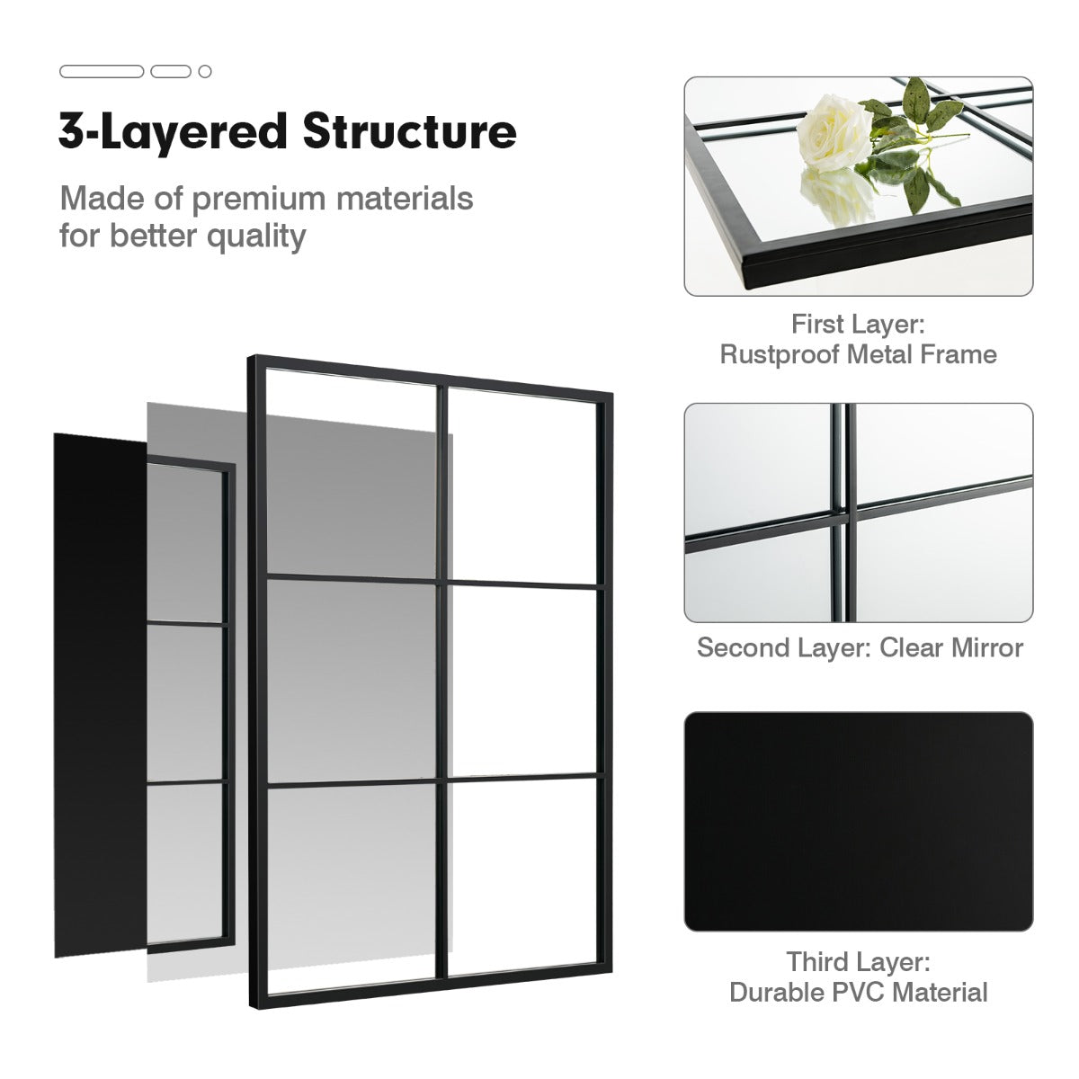 LIVSK Rechthoekige Wandspiegel - Metalen Frame - Eenvoudig te Ophangen - 70 x 100 cm - Direct Klaar voor Gebruik - Zwart