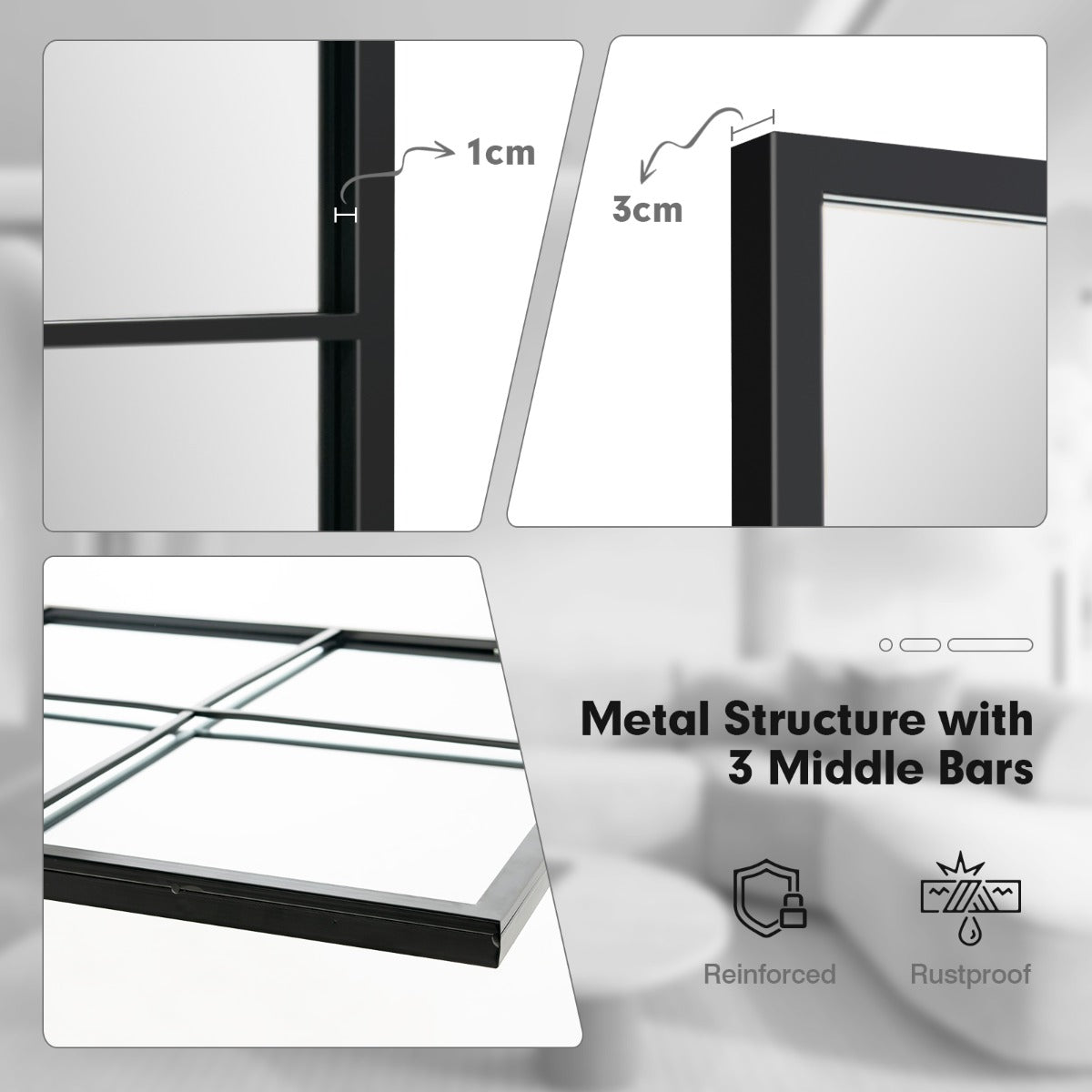 LIVSK Rechthoekige Wandspiegel - Metalen Frame - Eenvoudig te Ophangen - 70 x 100 cm - Direct Klaar voor Gebruik - Zwart