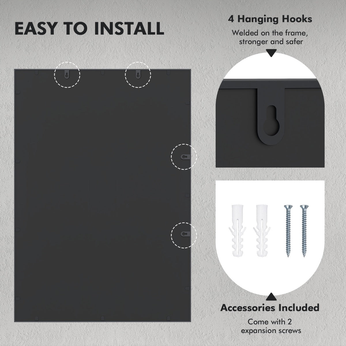 Livsk costway rechthoekige wandspiegel met metalen frame decoratieve hangspiegel 1015 x 71 cm decoratieve spiegel 3