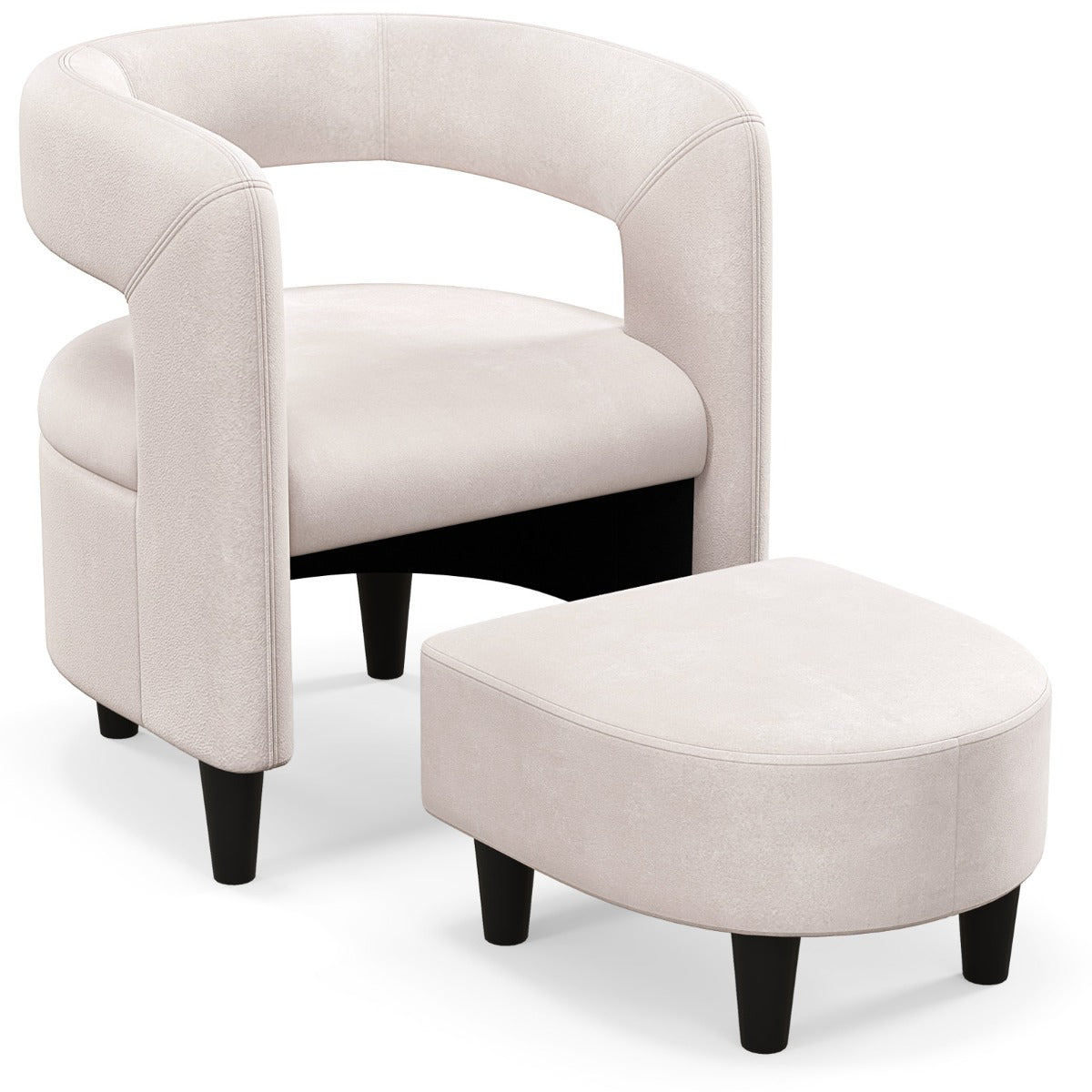 LIVSK Bontstoel en Poef Set - Ergonomisch Design met Ruim Zitvlak - Massief Houten Frame - Voor Kleine Ruimtes - Beige