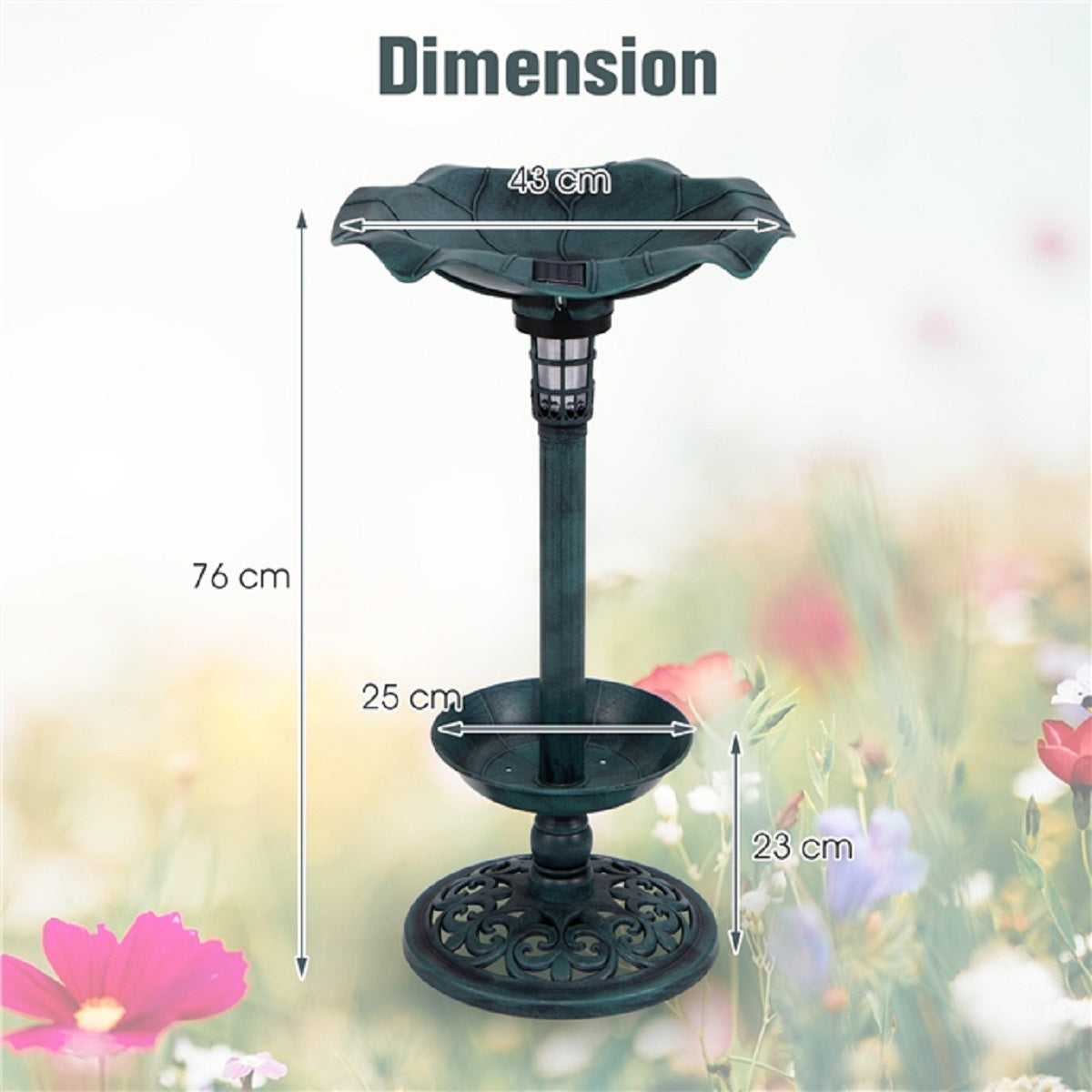 LIVSK Vogelbad met Solarverlichting - Multifunctioneel met LED-licht - Geribbelde schaal - Weerbestendig PP-materiaal - 43 x 43 x