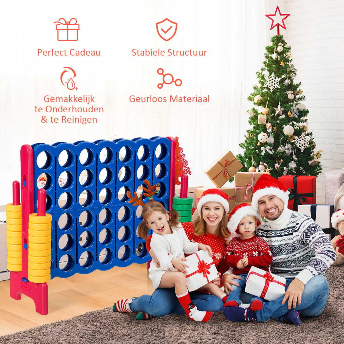 LIVSK Jumbo 4-op-een-rij Spelset - Interactief voor Kinderen en Volwassenen - Duurzaam PE/PP - Lichtgewicht en Draagbaar - Rood