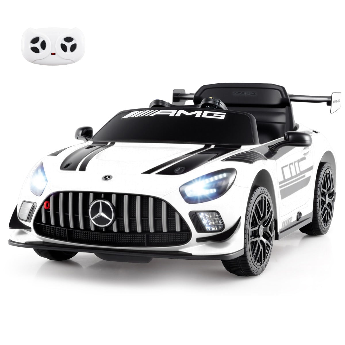 LIVSK Elektrische Kinderauto Mercedes-AMG GT3 - Afstandsbediening - 2 Besturingsmodi - Muziek - Voor Kinderen vanaf 3 jaar - Wit