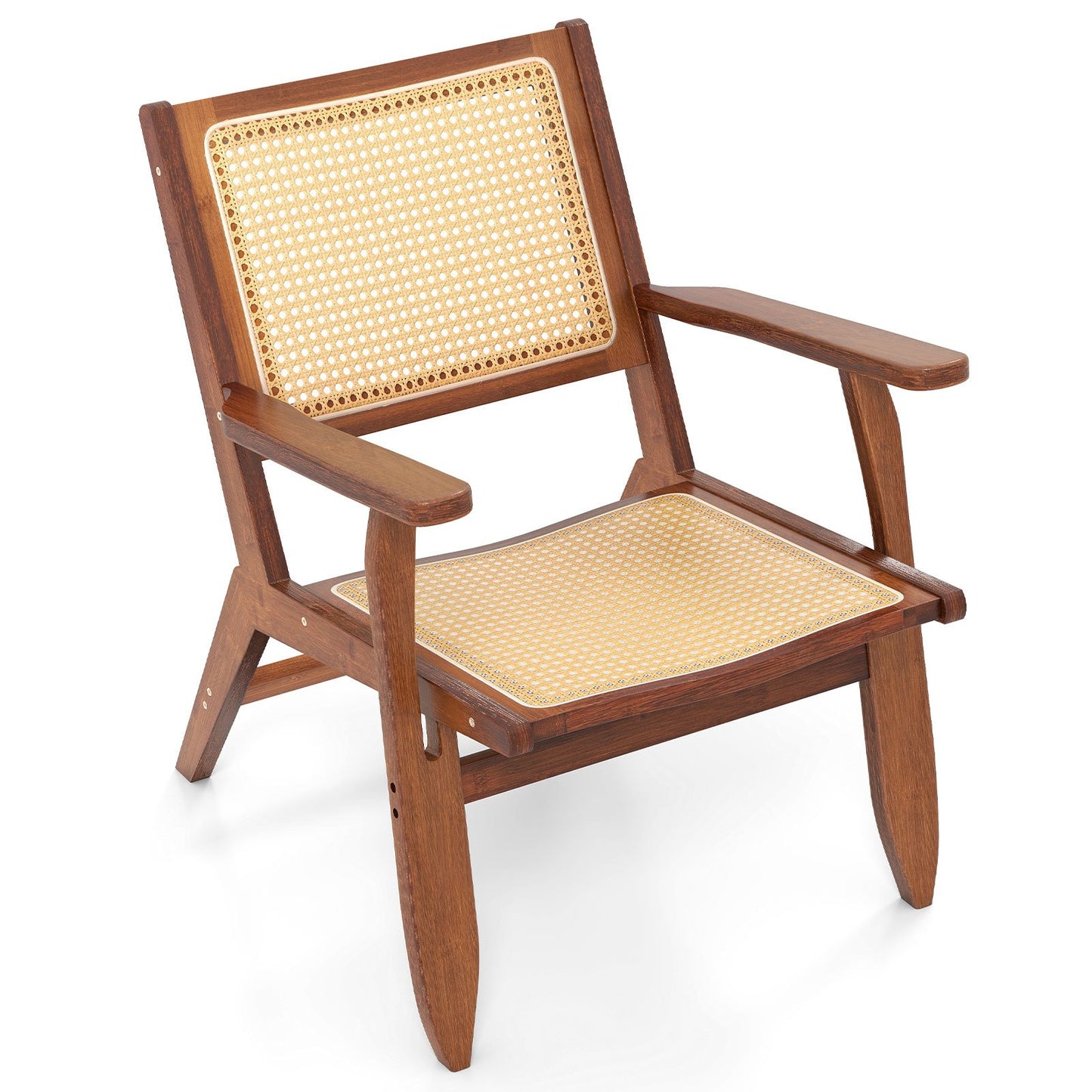 LIVSK Boho Rattan Accentstoel - Ergonomische Rugleuning - Bamboe Frame - Tot 150 kg - Zithoogte 37,5 cm - Naturel