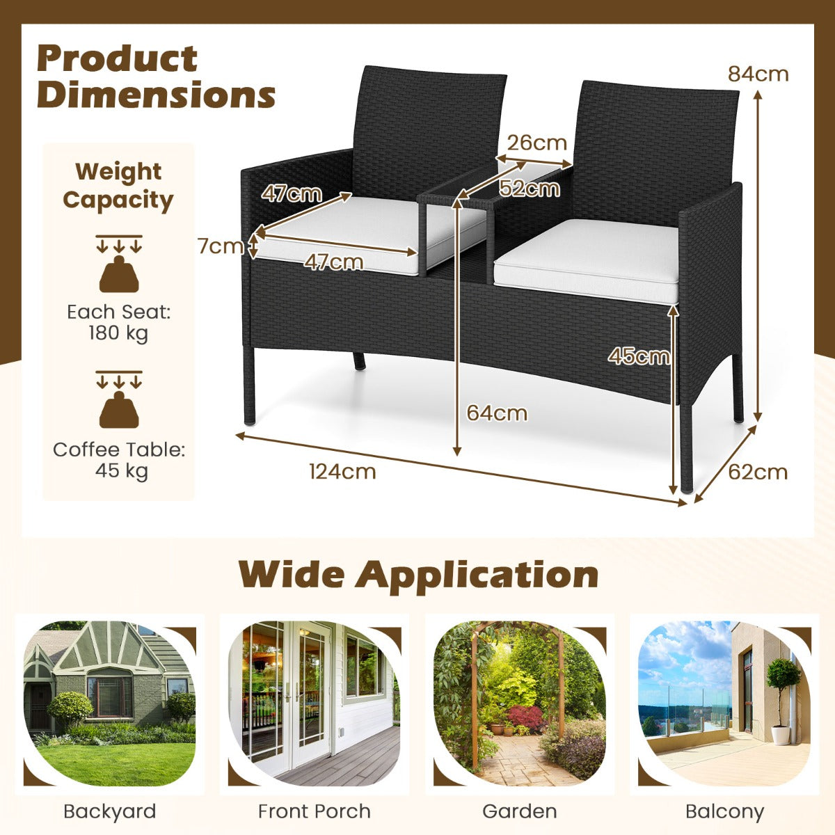 LIVSK Ergonomische Patioset met Geïntegreerde Salontafel - Duurzaam PE-Rotin - Zachte Kussens - Voor Terras en Tuin - Zwart/Wit