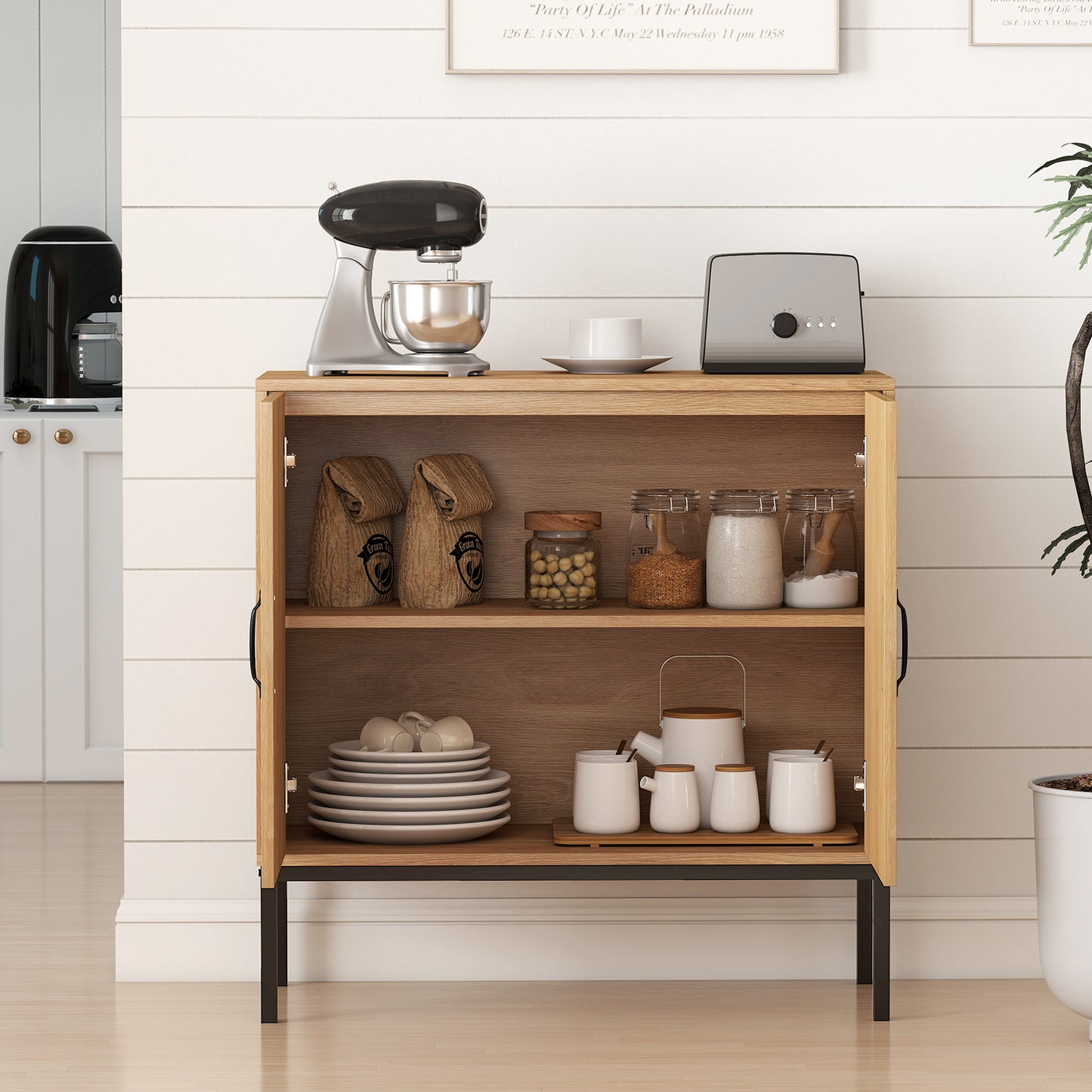 LIVSK Buffetkast met Rattan Deuren - 3-voudig Verstelbaar Rek - Robuuste Constructie - Tot 113 kg - Boho Stijl - Natuurlijk