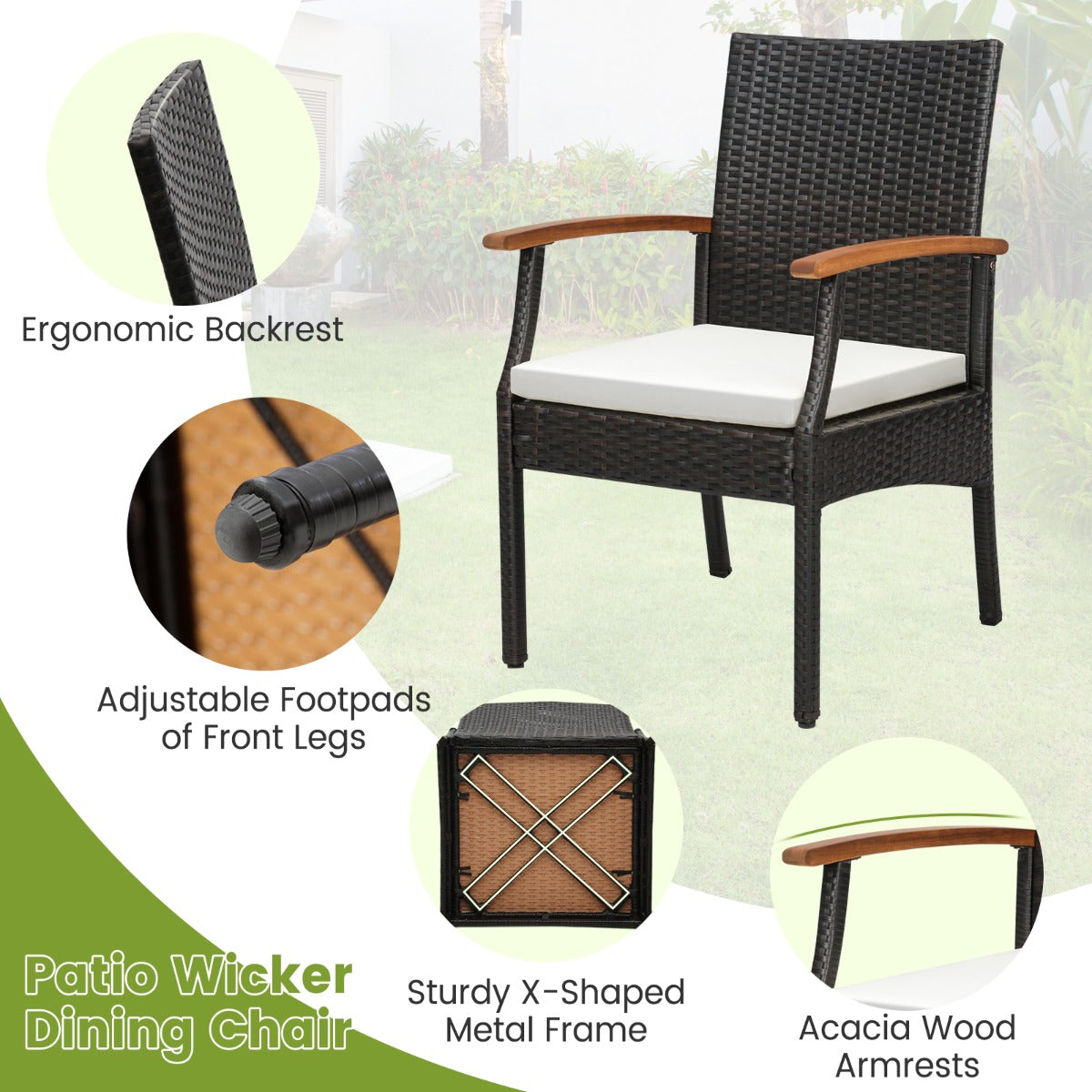 LIVSK Rieten Terrasstoelenset van 2 - Ergonomisch Comfort - Zachte Wasbare Kussens - Stabiel Metalen Frame - Gemengd bruin