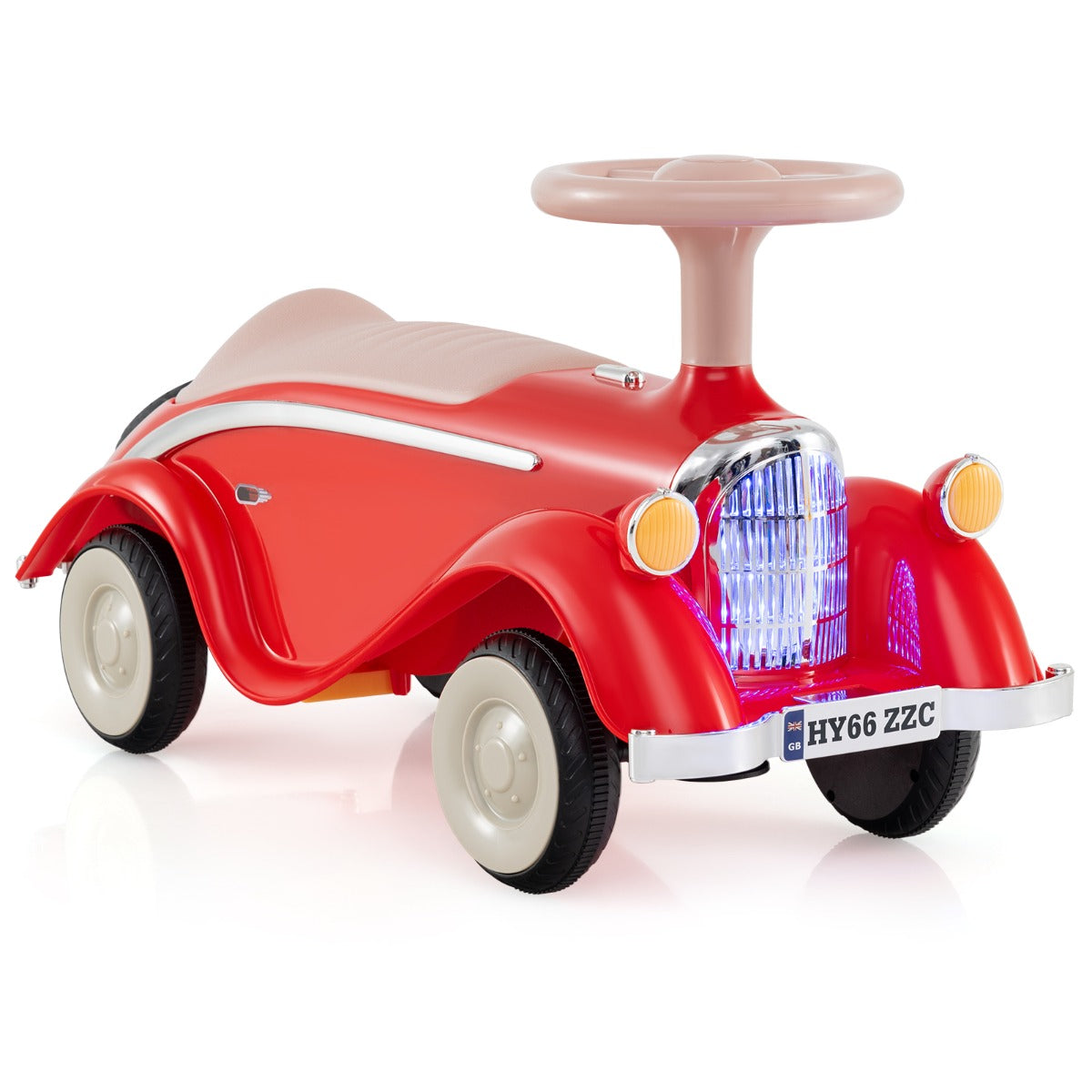 LIVSK Peuter Glijauto - Ergonomisch en Kantelbestendig - LED-lampen en Toeter - Opbergruimte - Tot 15 kg - Rood