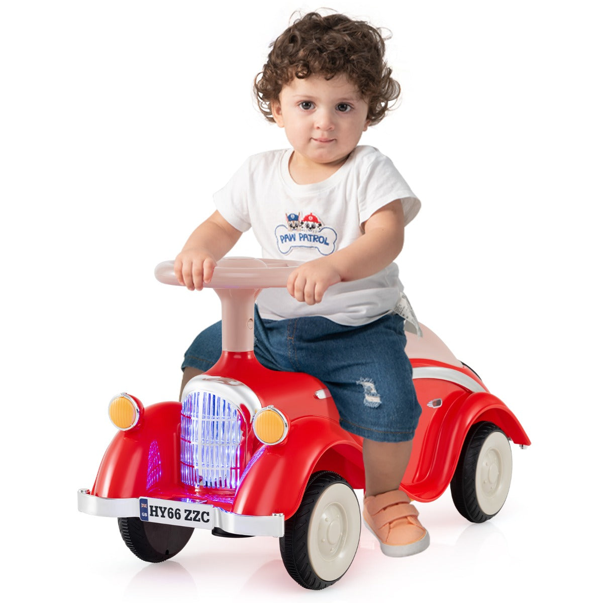 LIVSK Peuter Glijauto - Ergonomisch en Kantelbestendig - LED-lampen en Toeter - Opbergruimte - Tot 15 kg - Rood