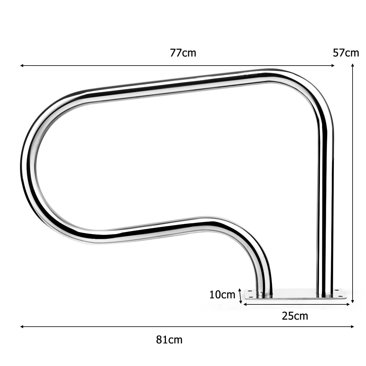 LIVSK Zwembadleuning - Roestvrij Staal - Gebogen Design voor Eenvoudige Grip - Veilig en Duurzaam - 81 x 10 x 57 cm - Zilver