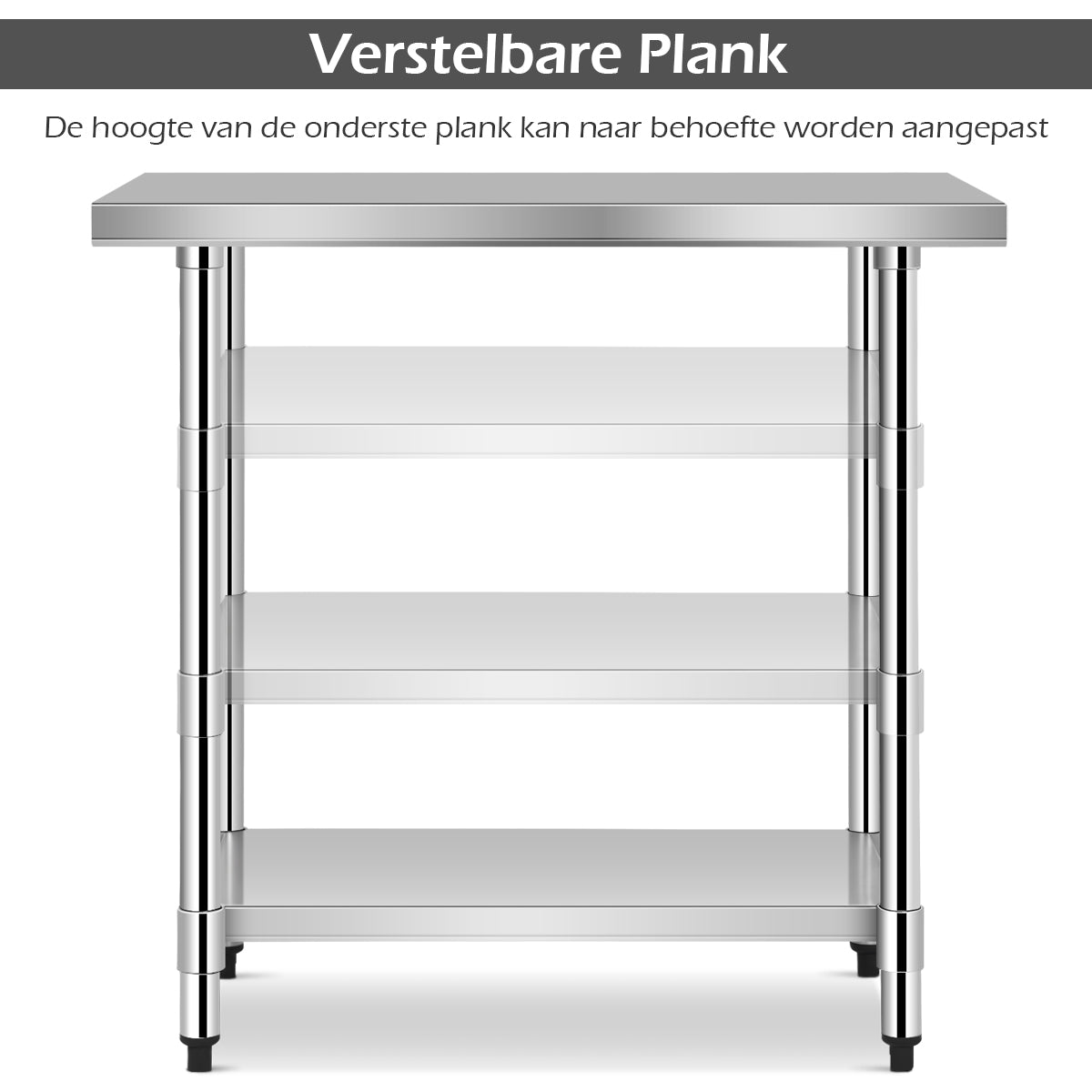 LIVSK Roestvrijstalen Werktafel - 2 Planken - Draagvermogen 250 kg - Hygiënisch en Duurzaam - 91,5 x 61 x 90 cm - Grijs