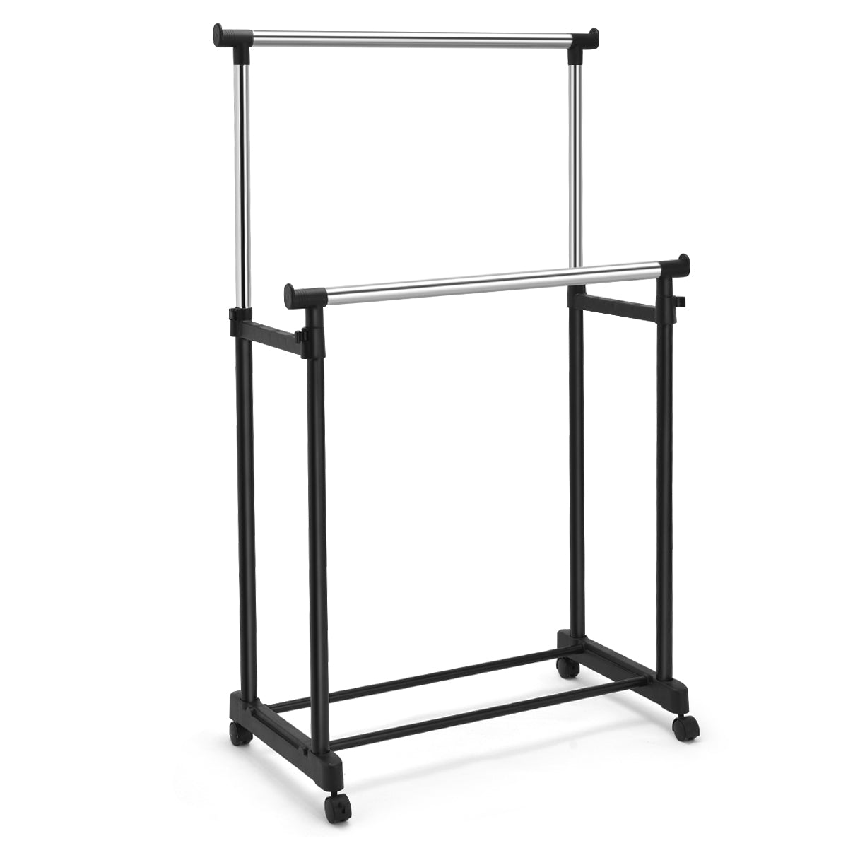 LIVSK Verstelbaar Kledingrek met Dubbele Stangen - Rolbaar met Vergrendelbare Wielen - Tot 20 kg - 86 x 43 x 168 cm - Zwart