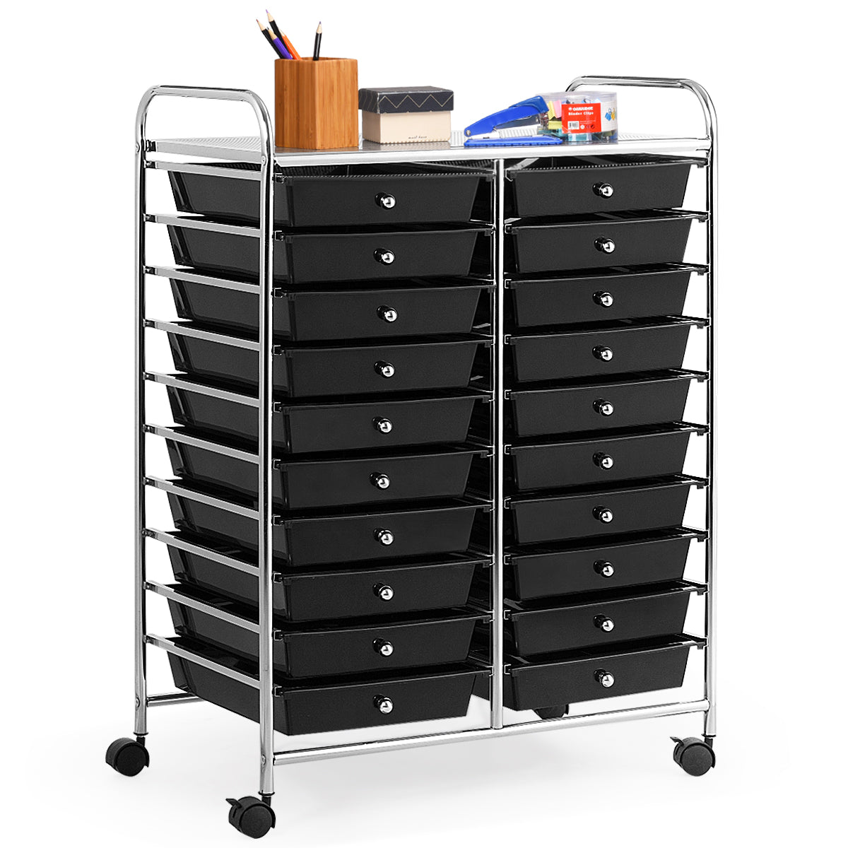 LIVSK Opbergtrolley - 20 Laden - Verrijdbaar met Organizer Bovenblad - Stalen Frame - Tot 10 kg - Zwart