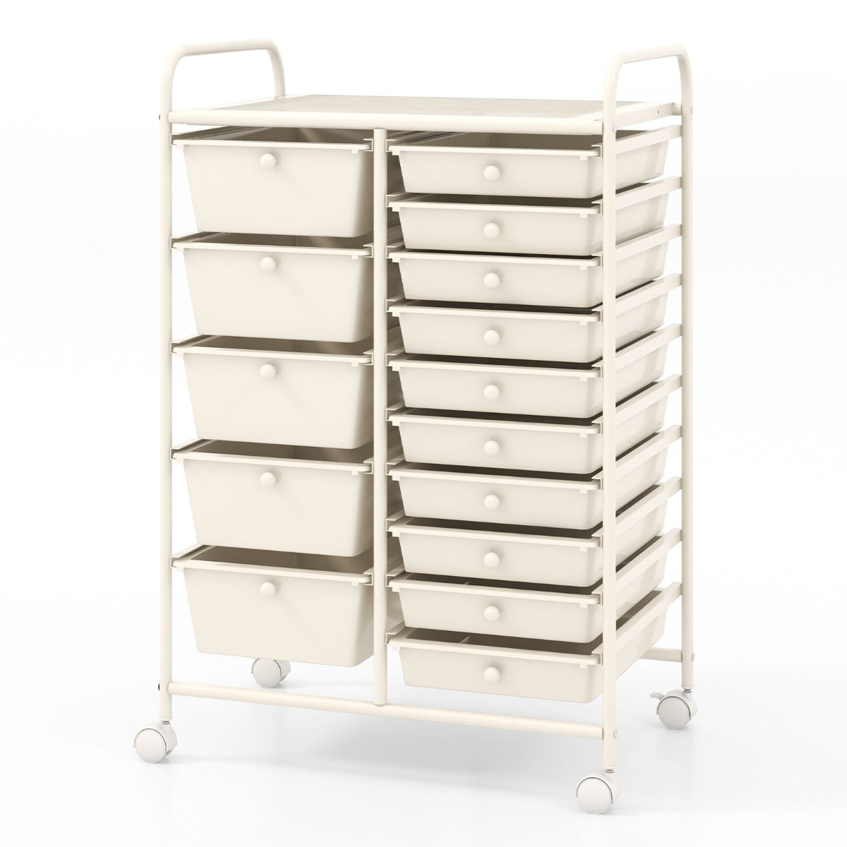 LIVSK Multifunctionele Rolwagen - 15 Uitneembare Lades - Stabiel Metaal - 4 Wielen - 63 x 37 x 87 cm - Roze gemengd / Wit