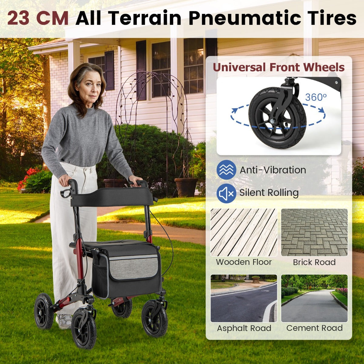LIVSK Opvouwbare Rollator voor Senioren - Lichtgewicht Aluminium - 23 cm Luchtbanden - Verstelbare Greephoogte - Tot 140 kg -