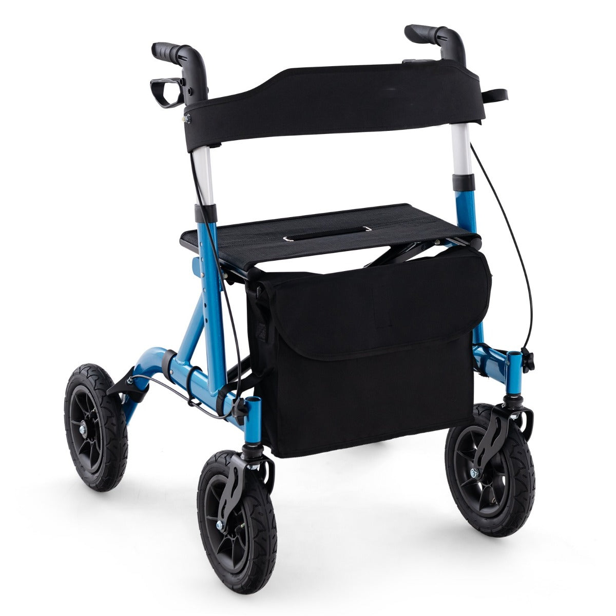 LIVSK Opvouwbare Rollator - All-terrain Wielen - Schokdemping - Gevoerde Zitting - Aluminium - Tot 136 kg - Blauw/Zwart