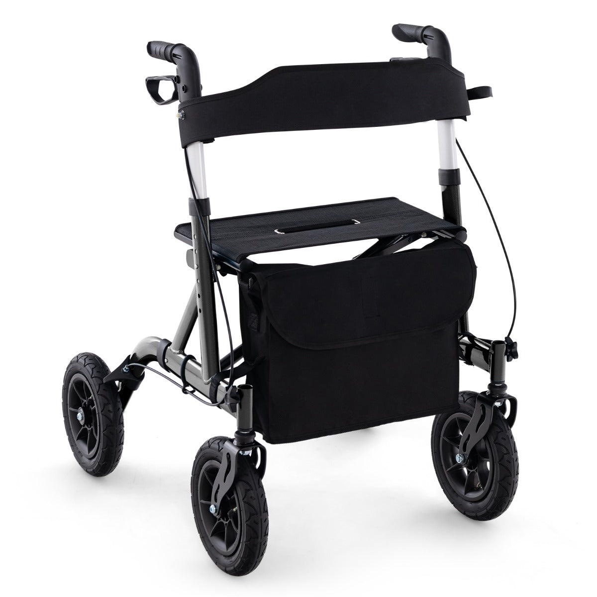 LIVSK Lichtgewicht Rollator - 24 cm All-Terrain Wielen - Opvouwbaar en Compact - Gevoerde Zitting - Tot 136 kg - Blauw/Zwart