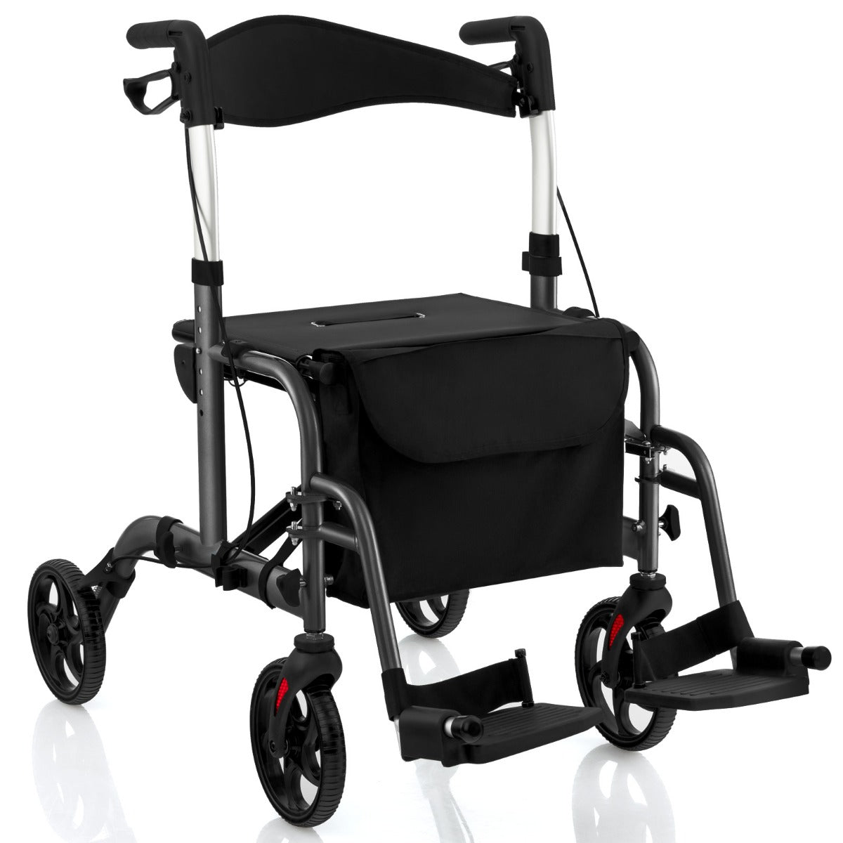 LIVSK Opvouwbare Rollator en Rolstoel - 6-Voudig Verstelbaar - Aluminium Frame - Handrem - Tot 136 kg - Zwart