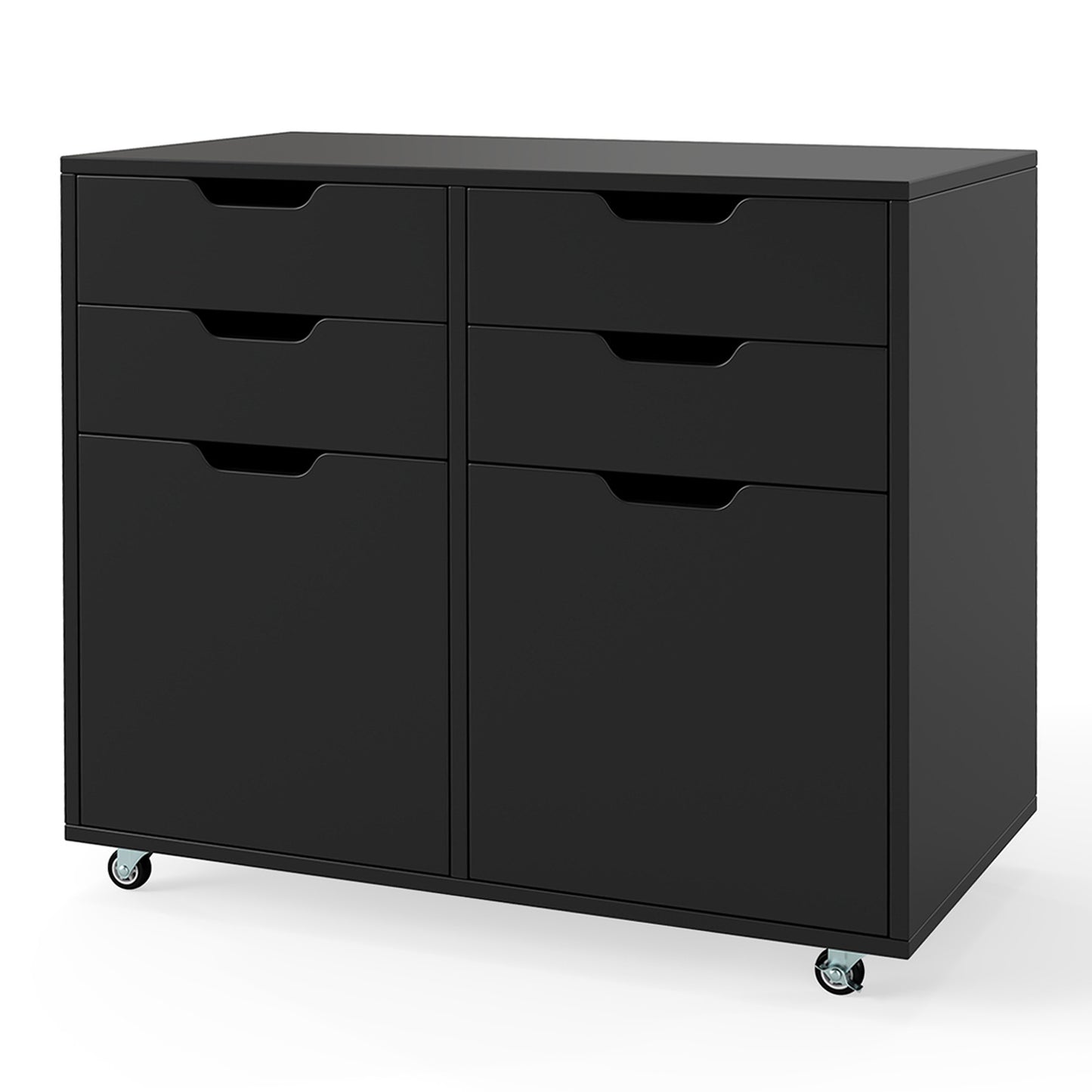 LIVSK 4-laden commode met rollcontainer - Mobiel met 5 wielen - Ruimte voor kantoorbenodigdheden - Tot 85 kg - Zwart