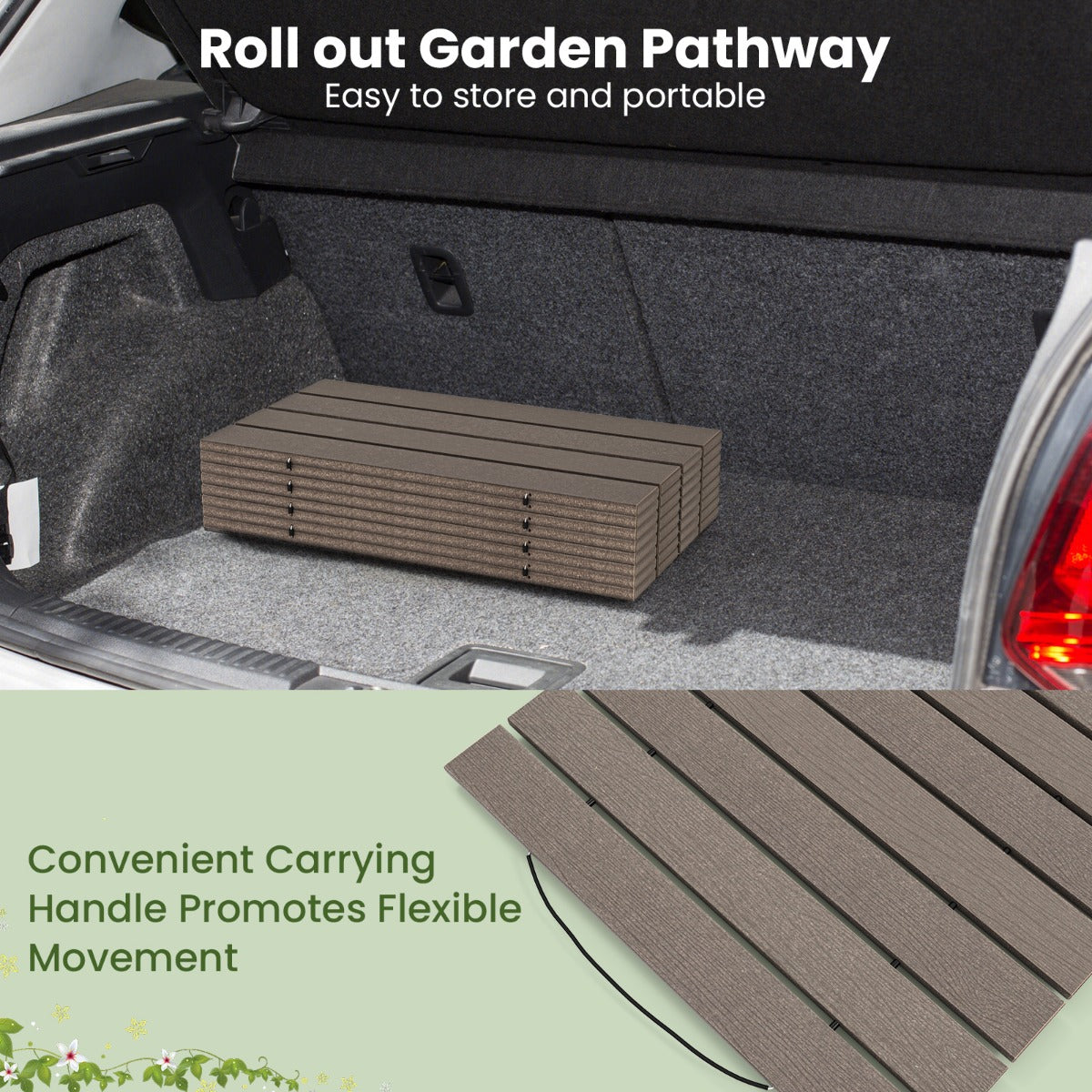 LIVSK Oprolbare Tuinpad van HDPE - Weerbestendig - Antislip - Stevige Verbinding - 242 x 55 x 1,2 cm - Grijs