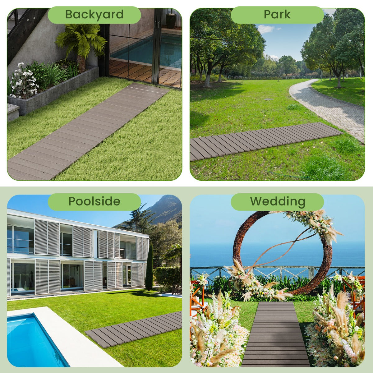 LIVSK Oprolbare Tuinpad van HDPE - Weerbestendig - Antislip - Stevige Verbinding - 242 x 55 x 1,2 cm - Grijs