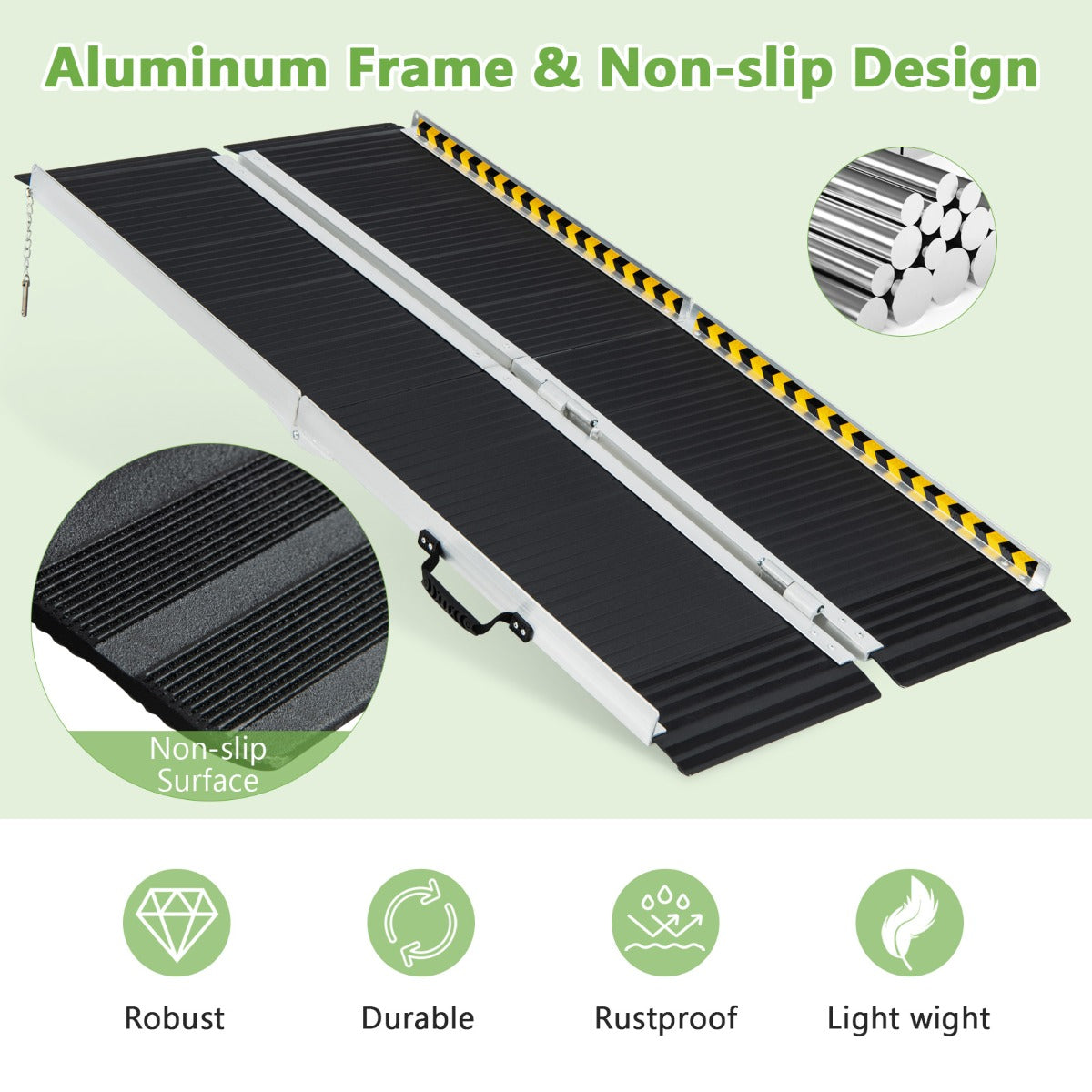 LIVSK Oprijplaat - Inklapbaar en Draagbaar - Antislipoppervlak - Aluminium - Tot 272 kg - 152,5 x 74 x 8 cm - Zwart