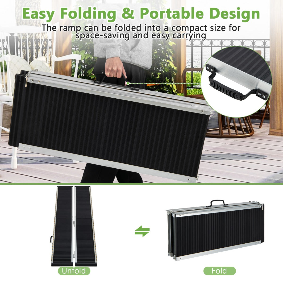 LIVSK Oprijplaat en Overgangsplaat - Antislip - Opvouwbaar - Aluminium - Laadvermogen 272 kg - Zwart