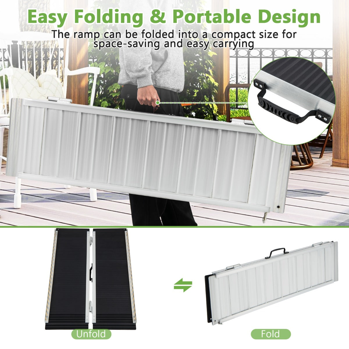 LIVSK Oprijplaat - Inklapbaar met Antislipoppervlak - Roestbestendig Aluminium - Tot 272 kg - 122 x 74 x 5,5 cm - Zwart