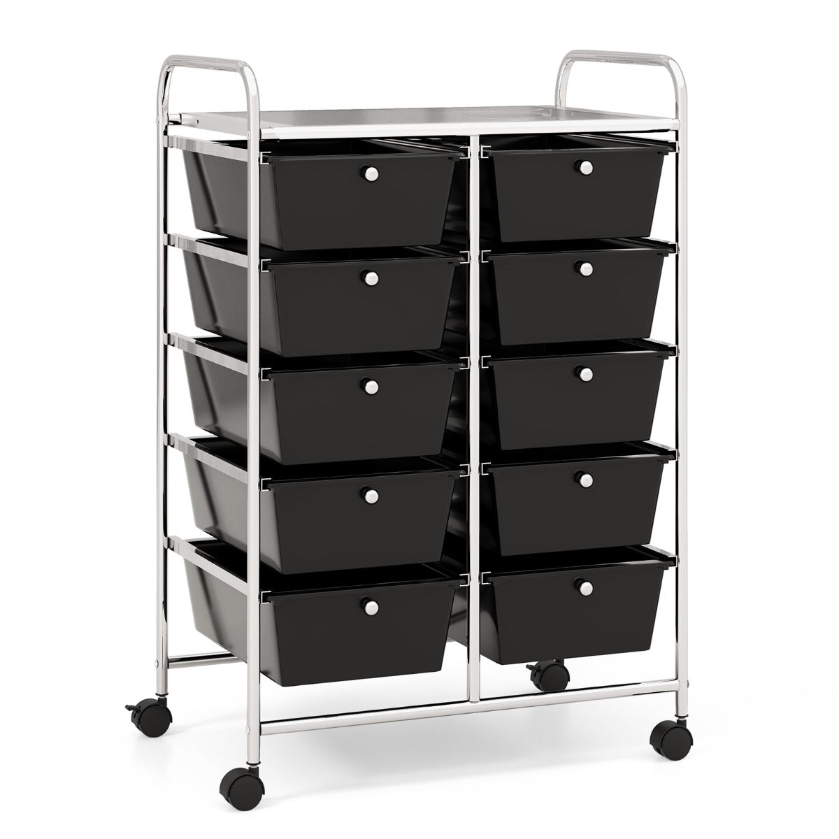 Livsk costway rolwagen met 10 stapelbare lades ladewagen met metalen frame badkamerrolwagen opbergwagen voor kantoor gradient zwart 1
