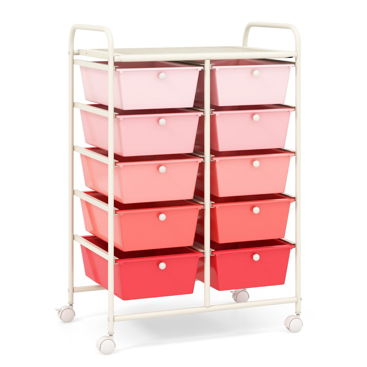 LIVSK Rollende Opbergwagen - 10 Laden - Vergrendelbare Wielen - Robuust Metaal - Multifunctioneel - 65,5 x 37 x 87 cm - Roze
