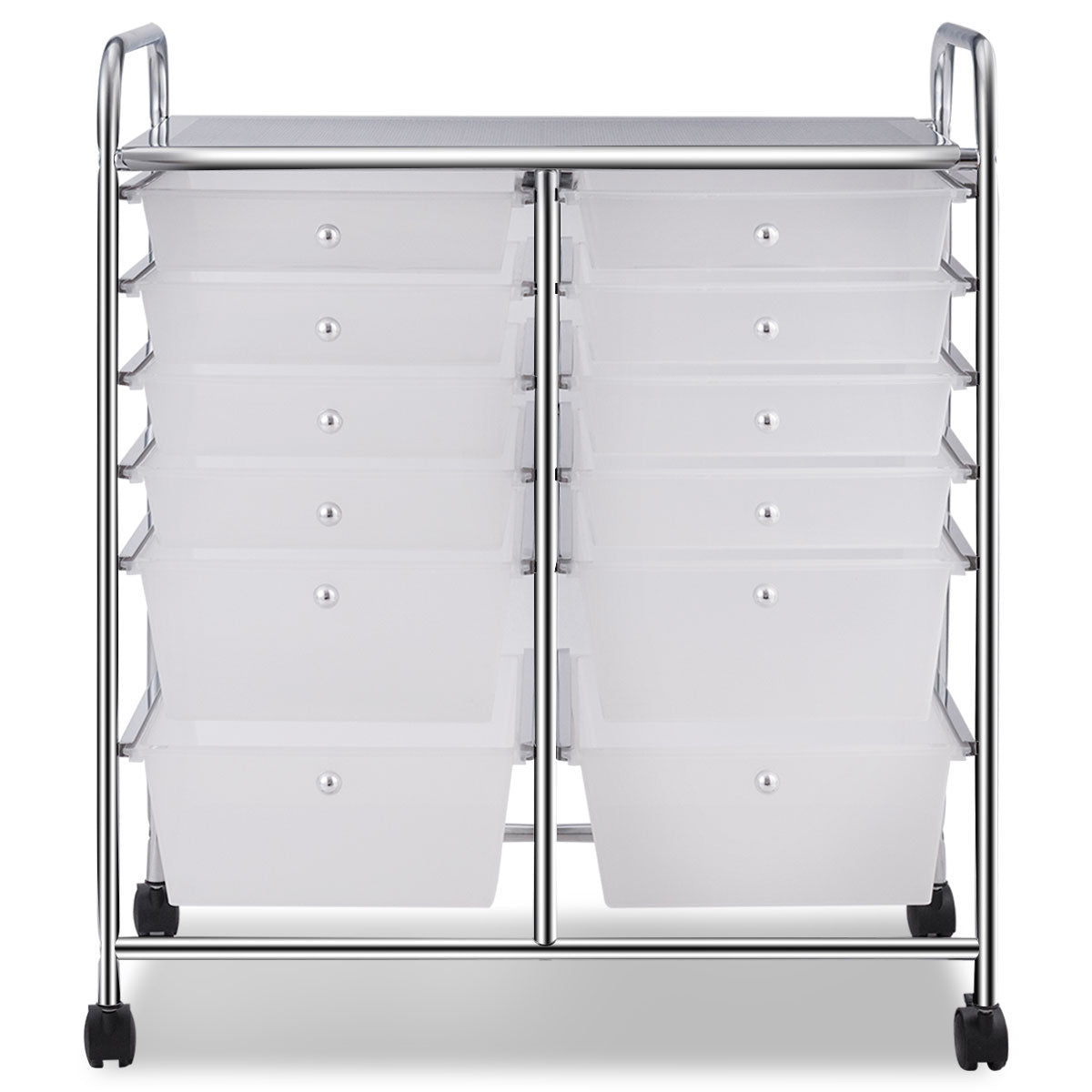 LIVSK Dubbellijnige Organizer met 12 Laden - Transparant - Stevig Stalen Frame - Rollend met Wielen - 63 x 37 x 73,5 cm -