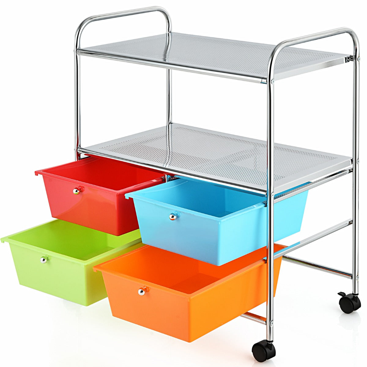 LIVSK Trolley met 4 Laden en 2 Planken - Duurzaam Chroomstaal - Eenvoudig te Verplaatsen - Multifunctioneel - 58,5 x 37 x 75 cm -