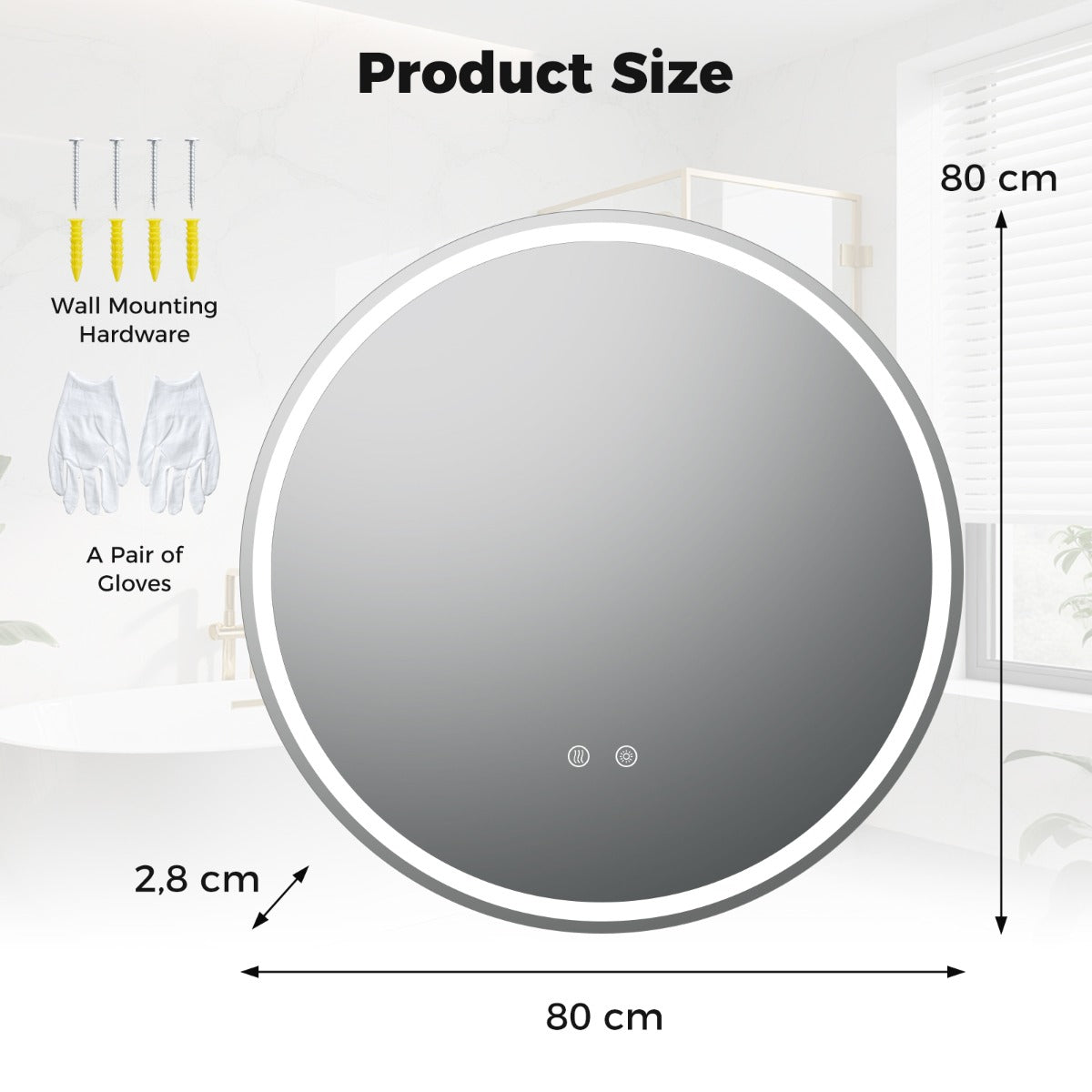 Livsk costway ronde badkamerspiegel met wandlamp met drie instelbare kleurinstellingen 80 cm 1