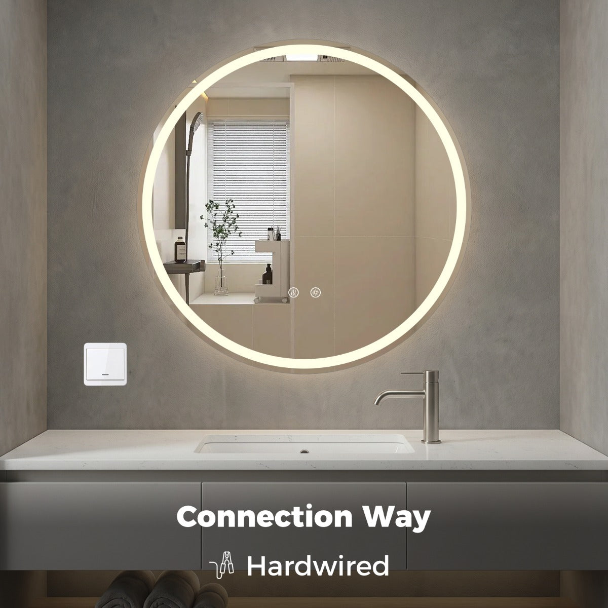 Livsk costway ronde badkamerspiegel met wandlamp met drie instelbare kleurinstellingen 80 cm