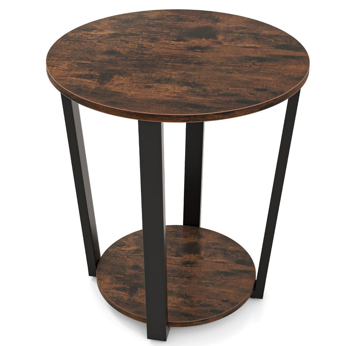 LIVSK Ronde Bijzettafel - 2 Niveaus met Open Plank - Stabiel Metalen Frame - Industriële Stijl - 50 x 50 x 56,5 cm - Walnoot