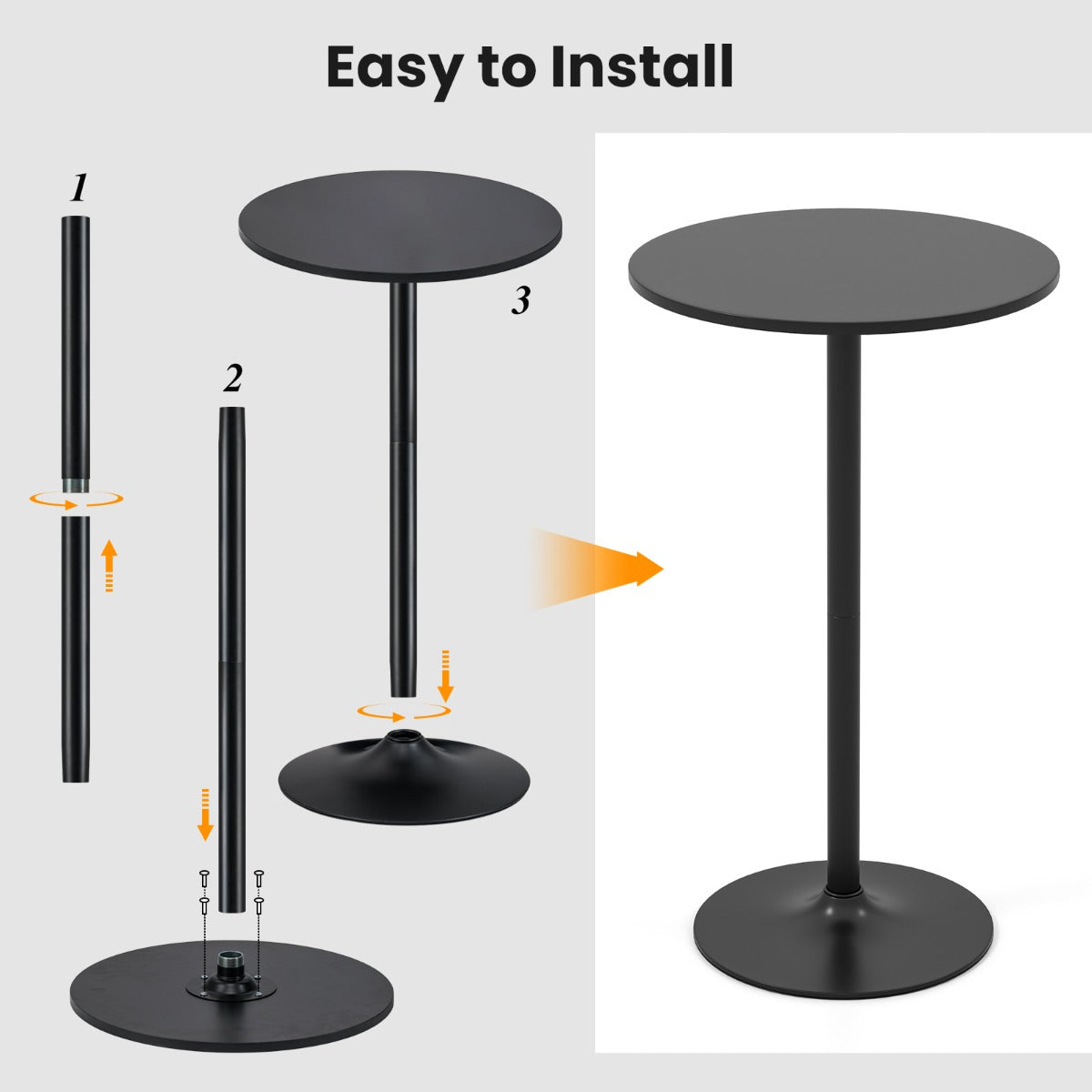 LIVSK Omvormbare Bistrotafel - Bartafel 101,5 cm of Salontafel 40 cm - Stevige Metalen Basis - Ruim Tafelblad 60 cm - Zwart