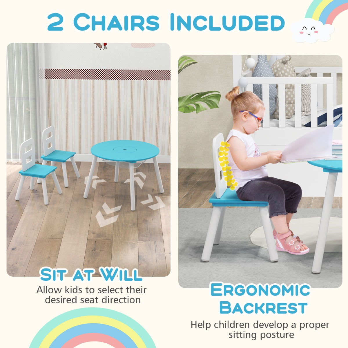 LIVSK Kinderactiviteitentafel en Stoelen Set - Ergonomisch Ontwerp - Houten Tafel met Opbergruimte - Voor Kinderen 3-7 jaar - Roze
