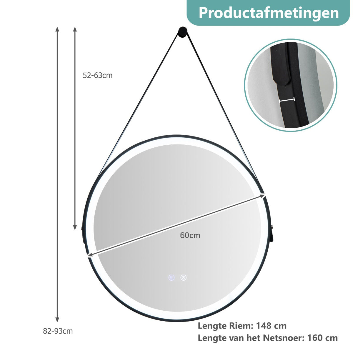 LIVSK Moderne LED Ronde Badkamerspiegel - Dimbare 3 Kleurtemperaturen - Anti-Mist - Geheugenfunctie - Ø 60 cm - Zilver