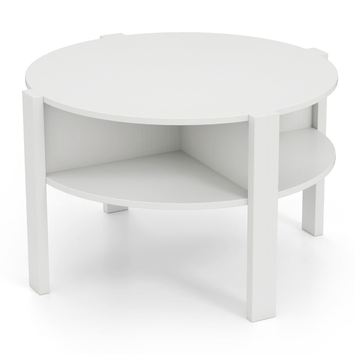 LIVSK Ronde Salontafel met Opbergruimte - 2 Niveaus - Tijdloze Houtnerf - Stabiele Structuur - Voor Woonkamer en Kantoor - Wit