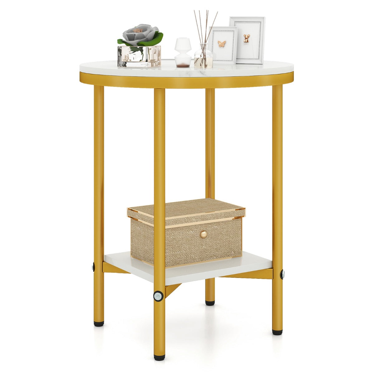 Livsk costway ronde salontafel met verschillende niveaus 405 cm bijzettafel met witte marmerlook opbergruimte wit goud