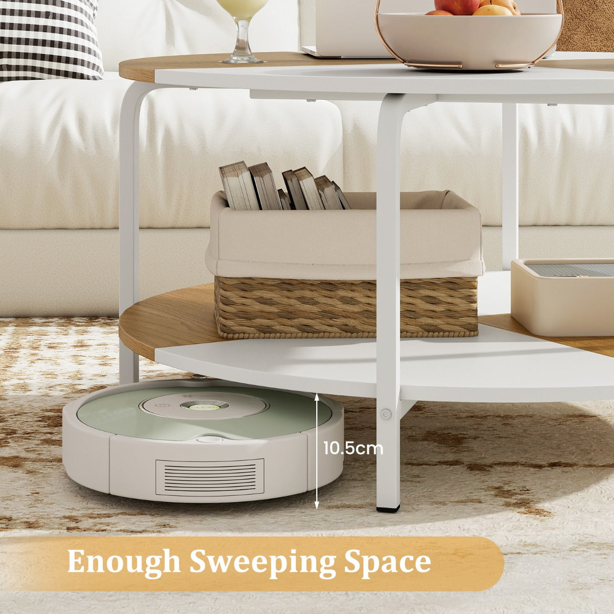 Livsk costway ronde salontafel salontafel met 2 niveaus en opbergplank theetafel bijzettafel van hout met metalen frame