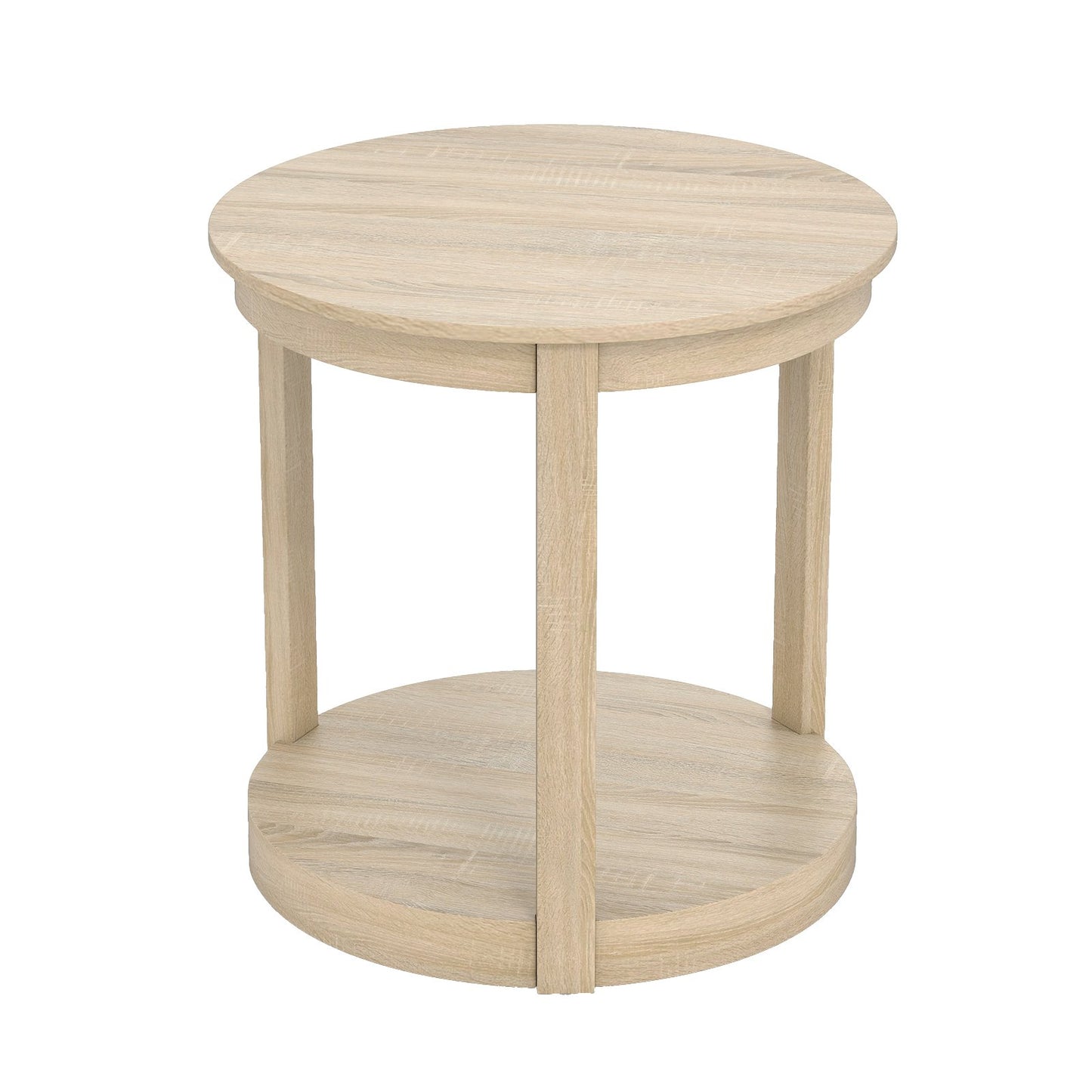 LIVSK Ronde Salontafel - 2-laags Ontwerp - Robuuste Rubberhout - Landelijke Stijl - Totale Afmeting 60,5 x 61 cm - Eik