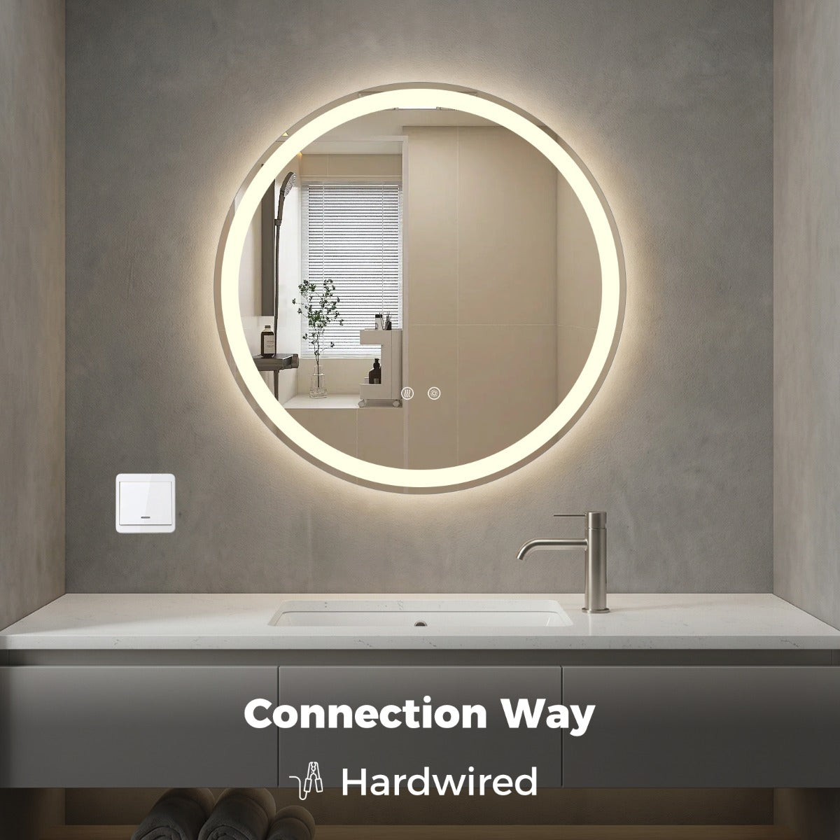 Livsk costway ronde spiegel met ledverlichting badkamerspiegel met instelbare helderheid